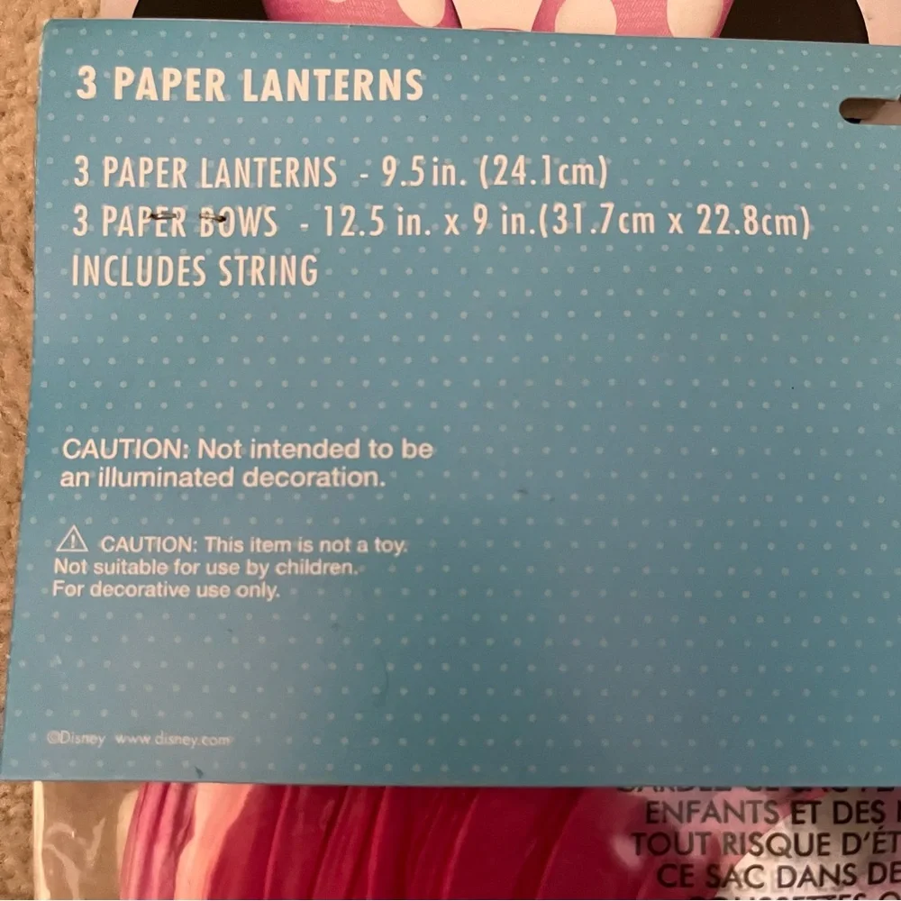 Minnie Mouse paper lantern 3 pice set, 2 sets.